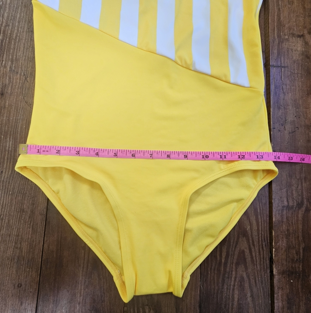 Justice Swimsuit Girls Sz 20 Yellow & White Striped One-Shoulder Scallop NWOT - Picture 5 of 10